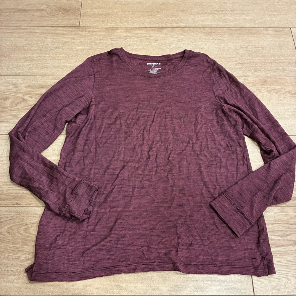 Bombas Women’s Merino Wool Blend Crew Neck Long Sleeve T-shirt Purple Size L